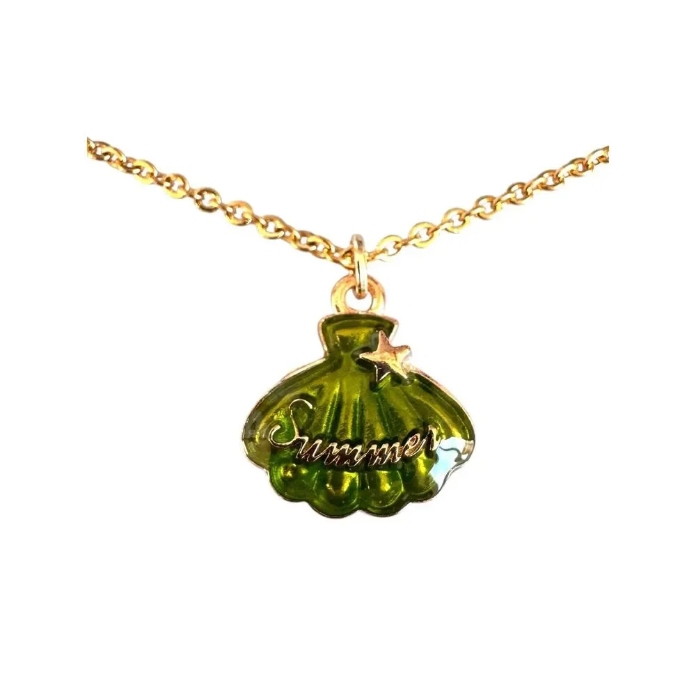 Summer Shell Enamel Gold Plated Hypoallergenic Necklace #7103